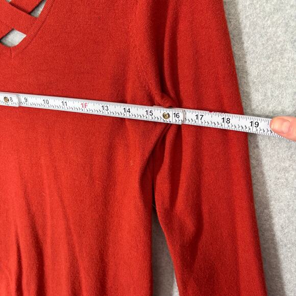 Love Ellie Sweater Womens Small Rust Burnt Criss Cross Back Thin Career‎ Office - Picture 6 of 10